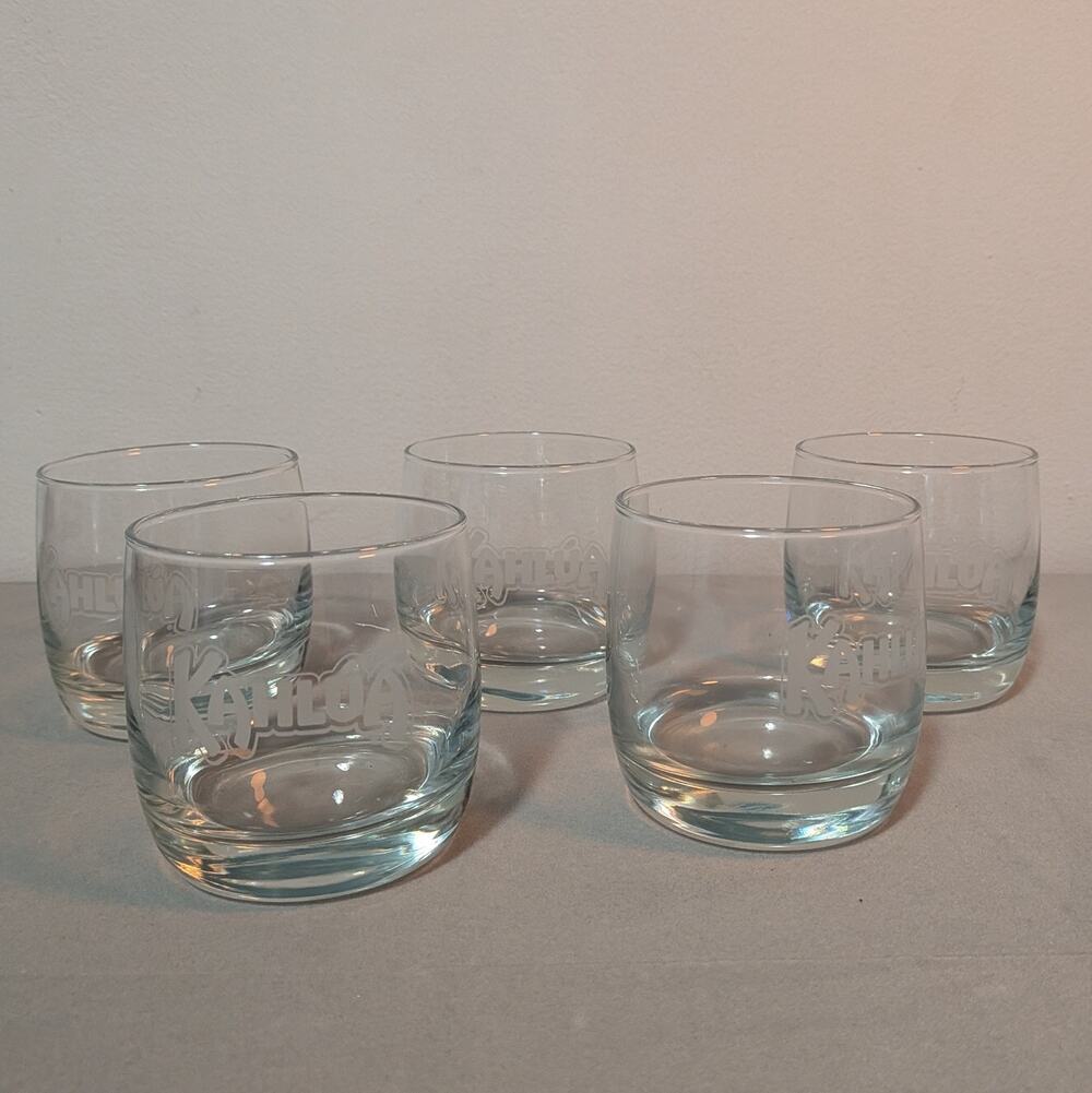 Vtg Kahlua Liqueur Etched Frosted Logo Rocks Glasses Cocktail Lowball Set of 5